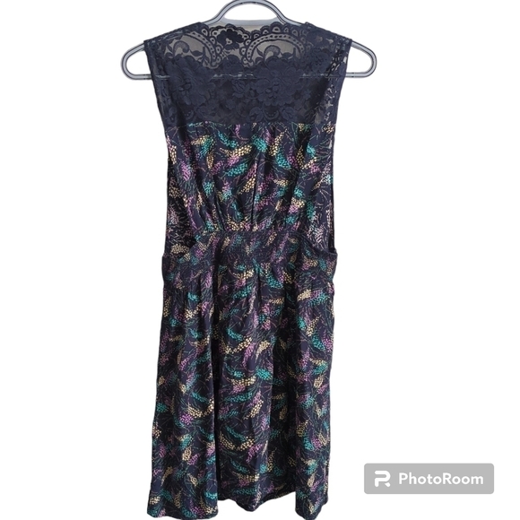 Free People Lupine Navy Sleeveless Lace Open Side Floral Dress Small Boho - Picture 2 of 9